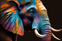 Portrait Face Of An Elephant With Colorful Paint,Generative AI.