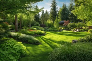 Sticker - Vivid green of the grass creates a lush and inviting landscape. Generative AI