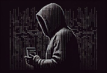 Wall Mural - Generative AI illustration of computer hacker, ascii style