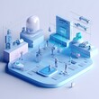 Generative AI illustration of 3D miniature scene that embodies the concept of technology and humanities fusion within a smart community. Incorporate elements