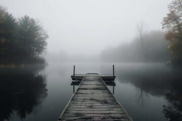  Dock at the Lake: Photo of Scenic Waterfront lake. Ai generated.