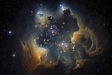 Wall Mural - glowing nebula with stars. fantasy galaxy generative ai background