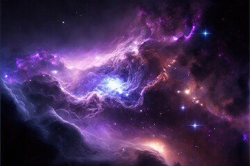 Wall Mural - purple and violet nebula with stars. fantasy galaxy generative ai background