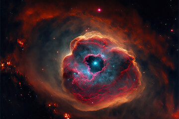 Wall Mural - red nebula with stars. fantasy galaxy generative ai background