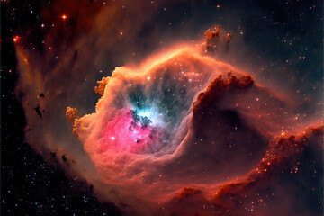 Wall Mural - red nebula with stars. fantasy galaxy generative ai background