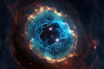 Wall Mural - glowing blue nebula with stars. fantasy galaxy generative ai background