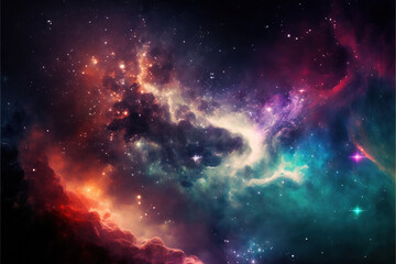 Wall Mural - colorful nebula with stars. fantasy galaxy generative ai background