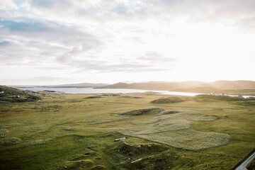 Wall Mural - Beautiful view of the green field in a mountainous landscape in Northern Ireland