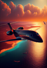 Wall Mural - business jet airplane flying on a high altitude above the clouds