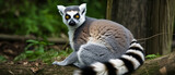 generative ai illustration of a lemur monkey on a tree trunk