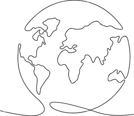 continuous earth line drawing symbol. world map one line art. earth globe hand drawn insignia