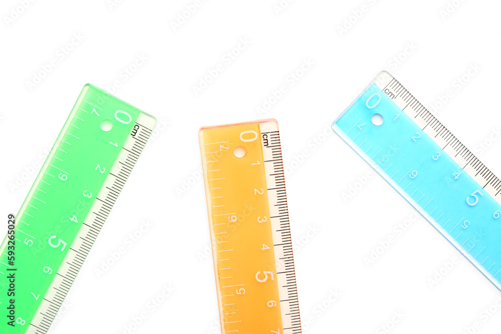 Colorful plastic rulers on white background Stock Photo | Adobe Stock