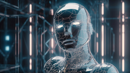 artificial intelligence closeup face digital technology background