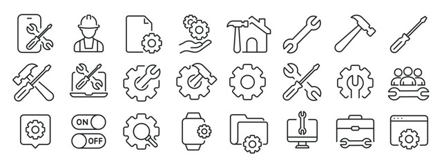 Repair, setting thin line icons. Editable stroke. For website marketing design, logo, app, template, ui, etc. Vector illustration.
