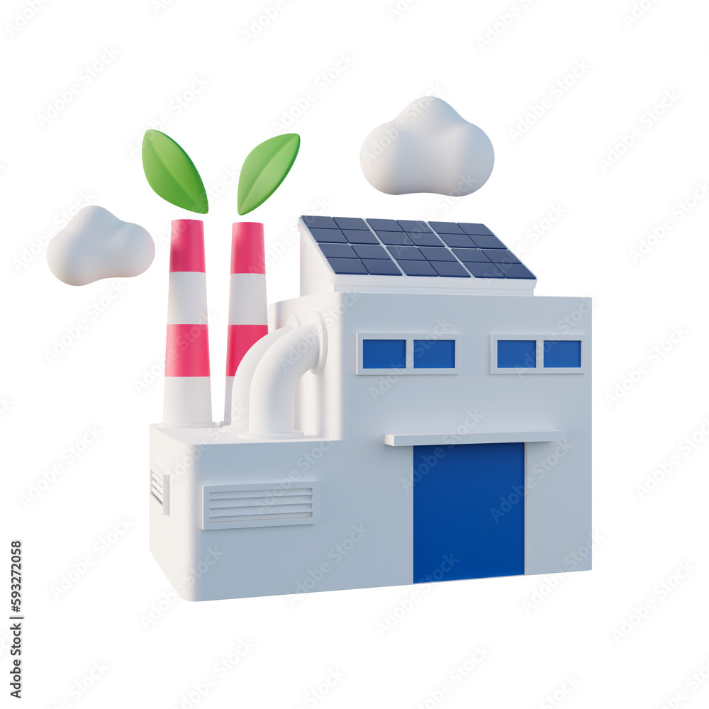 eco solar panel green factory industry icon, 3d rendering ...