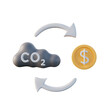 carbon credit or offset, CO2 or greenhouse gas emission trade price icon, 3d rendering, sustainability, reduce co2 emission, green energy concept