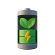 charge battery with clean energy icon, 3d rendering, sustainability, reduce co2 emission, green energy concept
