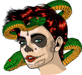 Poster - vector illustration of Sugar skull Girl on white background