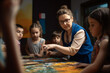 © Kateryna - banner, A snapshot of a teacher conducting an art or music lesson, surrounded by students showcasing their creative works, bokeh, Teacher's day Generative AI