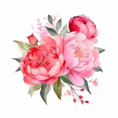 Canvas Print - Watercolor peony flower. Illustration AI Generative.