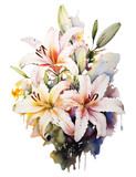ユリの花の水彩イラスト／AI画像