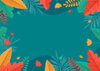 background design with flat illustrations of various plants and leaves