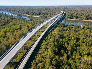 Poster - Aerial view of the Trammell bridge over the Apalachicola River in Florida, the United States