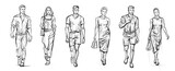 Fototapeta  - Line Drawing Illustration of Handsome Young Woman and Man In Smart Casual Wear. Outline drawing for coloring