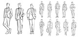Fototapeta  - Line Drawing Illustration of Handsome Young Man In Smart Casual Wear.  Outline drawing for coloring