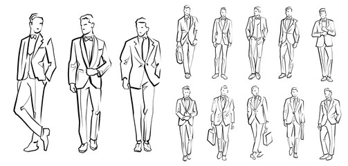 line drawing illustration of handsome young man in smart casual wear. outline drawing for coloring