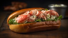 Lobster Roll - A Sandwich Made With Lobster Meat, Typically Mixed With Mayonnaise And Served On A Hot Dog Bun