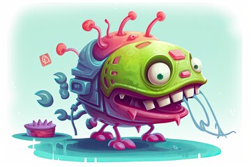 Sticker - fictitious creature with worms for brains. Generative AI