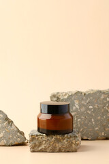 Wall Mural - Moisturizer cream jar on stone podium. Natural beauty product design, face skincare concept