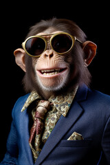 Wall Mural - portrait of a handsome monkey in a fashionable suit, Generative AI