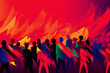 Colorful silhouettes of a crowd of workers in red colors. International Workers' Day, Labor Day - created using Generative AI