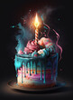 Birthday cake, watercolor of cake for birthday, birthday greeting. Generative AI