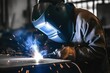 © InputUX - Welder with sparks flying, showcasing a skilled tradesperson working on a metal fabrication project, of safety gear and proper techniques in the welding industry, generative ai