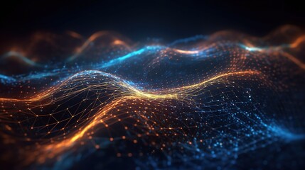 Wall Mural - abstract digital wave with particles. network connection structure. futuristic technology background