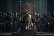 Cat Sitting On A Throne And Is King. Designed Using Generative Ai.