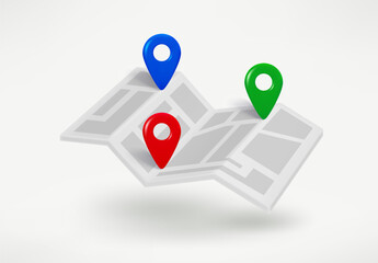 Aufkleber - Paper map with color points of interest. 3d vector illustration
