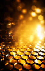 Fototapete - Beautiful golden hexagonal honeycomb background. Digital art.