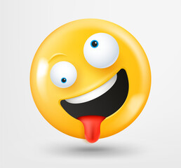 Poster - Goofy face emoticon 3d vector. Emoji isolated on white background 