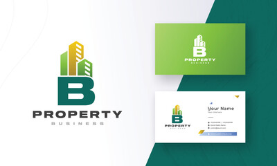 Wall Mural - Letter B House line icon Used for real estate apartment residential property or hotel logo with Business Card template