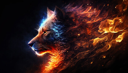 Poster - Wolf in flame. gnerative ai.