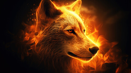 Poster - Wolf in flame. gnerative ai.