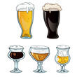 cartoon several different beer glasses on a transparent background