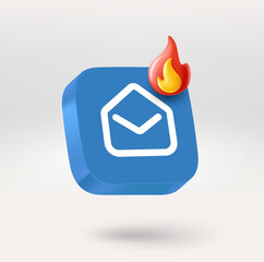 Aufkleber - New mail icon with flame sign. 3d vector icon isolated on white background