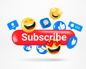 Poster - Social media icons and emoji and Subscribe button. Vector 3d illustration