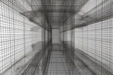 Wall Mural - drawing of a wire-framed stairwell. generative ai