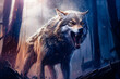 aggressive wolf in fantasy dark digitally drawn